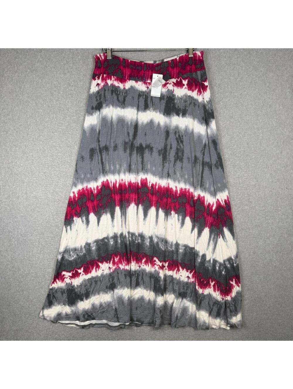 Neiman Marcus Women's Size Large Gray Pink Whimsical Midi Skirt Stretch